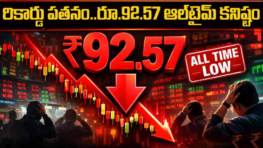 Record fall..Rs.92.57 all-time low recorded-DTv Telangana